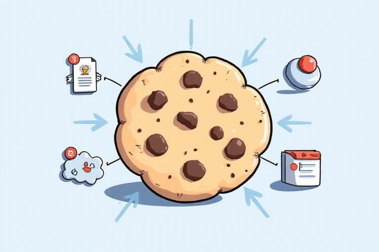 Ilustrace cookie s ikonami nastavení a ochrany soukromí, symbolizující správu cookies.